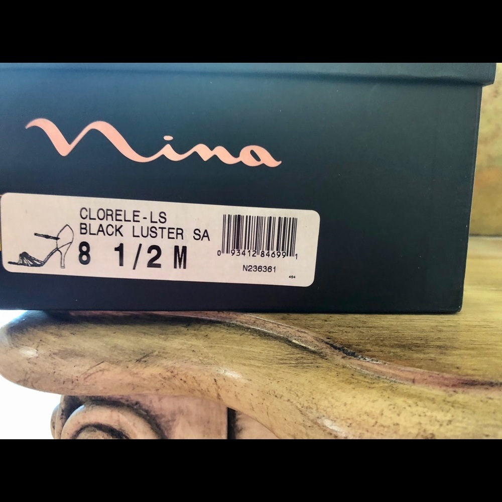 NINA Clorele EUC Black Luster Satin Strappy Heels - Picture 10 of 11